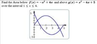 Find the Area below f(x) = -x² + 4x and above g(x) = x² – 6x + 5
over the interval 1 SIS4.
3
