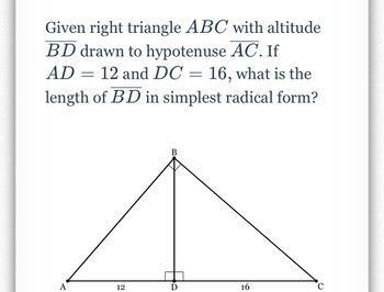 Answered: Given right triangle ABC with altitude… | bartleby