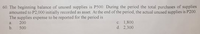 60. The beginning balance of unused supplies is P500, During the period the total purchases of supplies
amounted to P2,000 initially recorded as asset. At the end of the period, the actual unused supplies is P200.
The supplies expense to be reported for the period is
200
c. 1,800
d. 2,300
a.
b.
500
