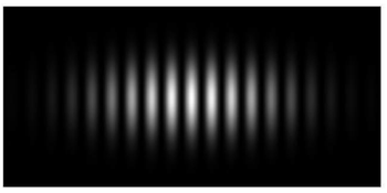 **Interference Pattern in Wave Physics**

The image above illustrates a classic interference pattern, often observed in wave physics. This particular pattern is created by the overlapping of two sets of coherent waves, typically light, sound, or water waves. The resulting pattern is characterized by alternating bands of light and dark fringes, indicative of areas of constructive and destructive interference.

**Explanation of the Diagram:**

- **Bright Fringes**: These are areas of constructive interference where the wave crests of the two sets overlap, reinforcing each other and producing a higher intensity of light. This is why these areas appear brighter.

- **Dark Fringes**: These band-like regions represent destructive interference, where the crest of one wave coincides with the trough of another, canceling each other out and resulting in lower intensity or darkness.

- **Gradual Transition**: Between these bright and dark fringes, there is a gradient that represents varying degrees of constructive and destructive interference, showing how the waves transition smoothly between the two extremes.

Such interference patterns are pivotal in understanding wave behavior and properties, and they play a crucial role in technologies such as holography, diffraction grating usage, and the calibration of optical instruments. Learning about these patterns provides insight into the fundamental principles of wave interaction.