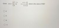 (x² – 1,
Given f(x) ={x+4,
xS-1)
-1<x<2} what is the value of f(0)?
x 22
5,
4
O-1
