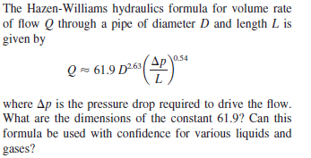 Answered: The Hazen-Williams Hydraulics Formula… | Bartleby