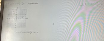 Transcription for Educational Website:

---

**Quadratic Equation and Graph Analysis**

*Question 19*: The quadratic equation \( y = \frac{1}{8}x^2 - x + 2 \) is graphed below.

[Graph Description]
- The graph is on a coordinate plane with both axes ranging from -10 to 10.
- The parabola opens upwards.
- The vertex of the parabola appears to be located in the positive quadrant.
- The parabola intersects the y-axis at y = 2.

*Question*: What is the zero of the related function \( f(x) = \frac{1}{8}x^2 - x + 2 \)?

---

This transcription is intended to provide an educational resource for understanding quadratic functions and their graphical representations.