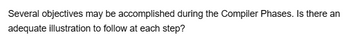 Several objectives may be accomplished during the Compiler Phases. Is there an
adequate illustration to follow at each step?