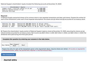 Answered: National Supply's Shareholders' Equity… | Bartleby