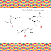 **Organic Chemistry: Naming Compounds**

**Objective:** Name the following compounds.

**Compounds:**

**A**
![Compound A](diagram)
- Description: The compound has an epoxide ring with a chiral center. Attached to the chiral center is a methyl group.

**B**
![Compound B](diagram)
- Description: This compound contains an epoxide ring with a bromine atom attached to one of the carbons of the ring.

**C**
![Compound C](diagram)
- Description: An epoxide ring with a nitro group (NO₂) attached to one of the carbons and an ethyl group on another carbon.

**Instructions:**

1. Identify the functional groups present in each compound.
2. Determine the IUPAC name for each compound by following the standard nomenclature rules for organic chemistry.
   
**Discussion Points:**
- Discuss the importance of stereochemistry in determining the correct name of the compounds.
- Explain the steps involved in identifying substituents and numbering the carbon chain for naming purposes.