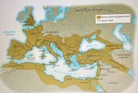 Mediterranean Sea
500
750
250
1000
2000 km
500
Roman empire at greatest extent
Roman roads
BRITAIN
London
ATLANTIC
OCEAN
GERMANIA
Danube
GAUL
74
Lyons
Milan
PYRENEES
Black Sea
ARMENIA
Manzikert
IBERIA
Massilia
CORSICA
Rome
Byzantium
MACEDON
PARTHIAN
ANATOLIA
SARDINIA
EMPIRE
MESOPOTAMТА
Gades!
BALEARIC
ISLANDS
Tarsus
Athens
Corinth
Ephesus
Carthage
lirates
MAURITANIA
SICILY
SYRIA
S RHÖDES
CYPRUS
Babylon,
Damascus
CRETE
Palmyra
ATLAS MOUNTAINS
Jerusalem
Alexandria
LIBYA
JUDAEA
EGYPT
ARABIA
Red
Sea
Berenice
Caspian
Sea
Pérsian
Gulf
DALMATIA
Adriatsc Sea
