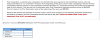 Pine Corporation, a calendar-year corporation, was formed three years ago by its sole shareholder, Connor, who has
always operated it as a C corporation. However, at the beginning of this year, Connor made a qualifying S election for Pine
Corporation, effective January 1. Pine Corporation reported $70,000 of C corporation earnings and profits on the effective
date of the S election. This year (its first S corporation year), Pine Corporation reported business income of $50,000.
Connor's basis in his Pine Corporation stock at the beginning of the year was $15,000.
What are the amount and character of income or gain Connor must recognize on the following alternative distributions,
and what is his basis in his Pine Corporation stock at the end of the year? (Leave no answer blank. Enter zero if
applicable. Enter N/A if not applicable.)
d. Connor received a $150,000 distribution from Pine Corporation at the end of the year.
Character
Amount
Capital gain
Dividend
Stock basis
