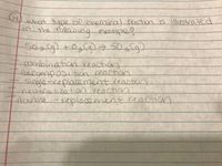 14)
what type of chemicall reaction
in the follasing example?
is illustrated
so
Ca)キ
cambination reaction
decomposi tion reaction
Single-veplacement reactian
noutralizathon reactionn
double -ement reactian
replace
