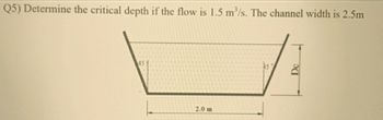 Q5) Determine the critical depth if the flow is 1.5 m³/s. The channel width is 2.5m
45
2.0 m