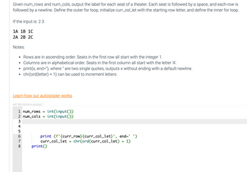 Answered Given num rows and num cols output the bartleby