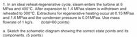 1. In an ideal reheat-regenerative cycle, steam enters the turbine at 6
MPaa and 400°C. After expansion to 1.4 MPaa steam is withdrawn and
reheated to 300°C. Extractions for regenerative heating occur at 0.15 MPaa
and 1.4 MPaa and the condenser pressure is 0.01MPaa. Use mass
flowrate of 1 kg/s.
(total=60 points)
a. Sketch the schametic diagram showing the correct state points and its
components. (5 points)
