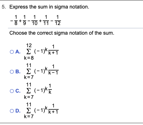 Answered: 5. Express The Sum In Sigma Notation. 1… | Bartleby