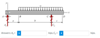 |D
B
a
Cy
Ay
kips.
kips, Cy =
i
Answers: Ay =
i
