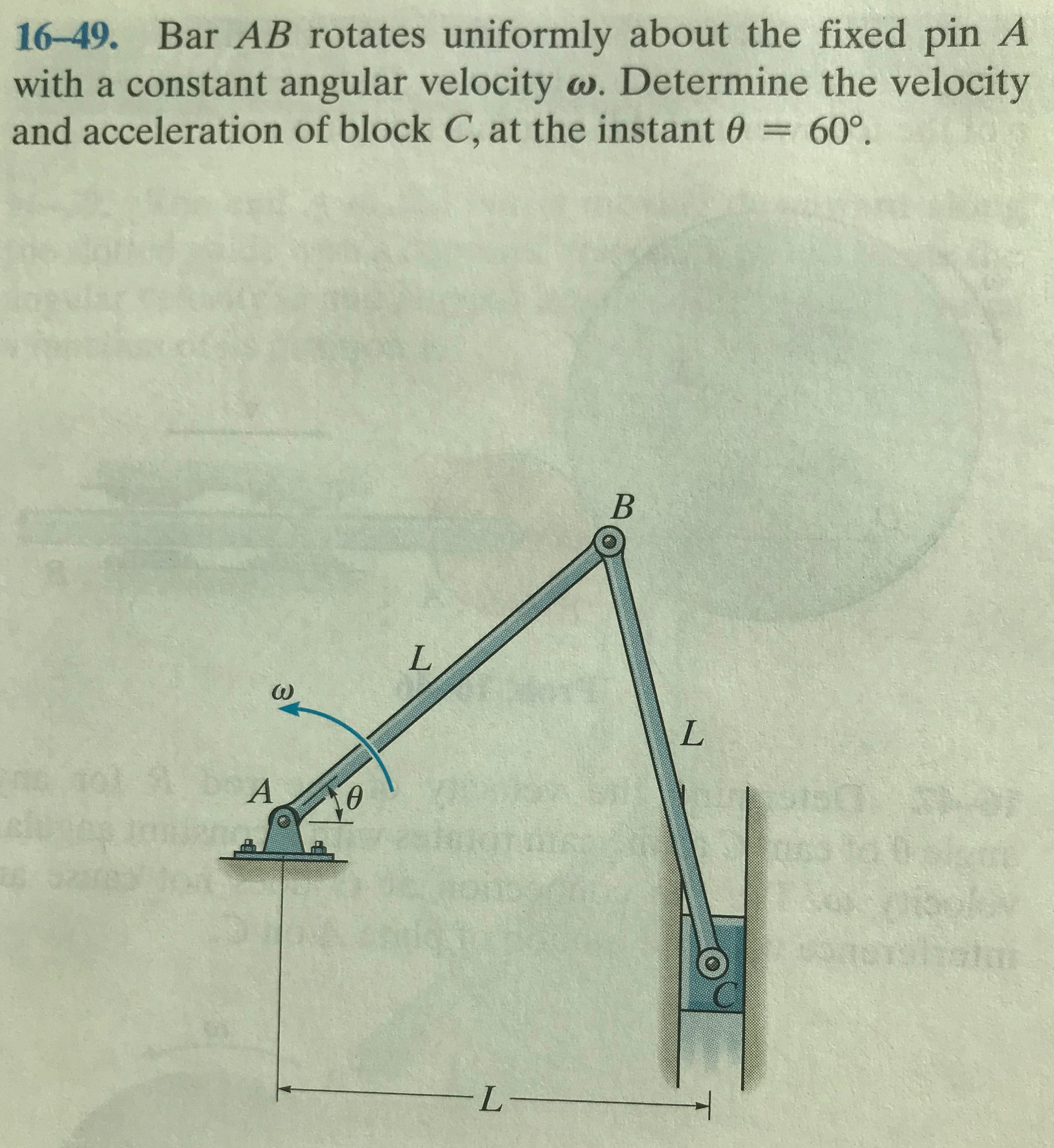 Answered: 16-49. Bar AB Rotates Uniformly About… | Bartleby