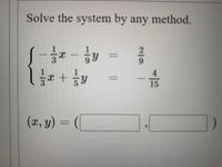 Solve the system by any method.
%3D
9.
1
x + ÷y
3
5
15
(x,y) =
(|
%3D
29
