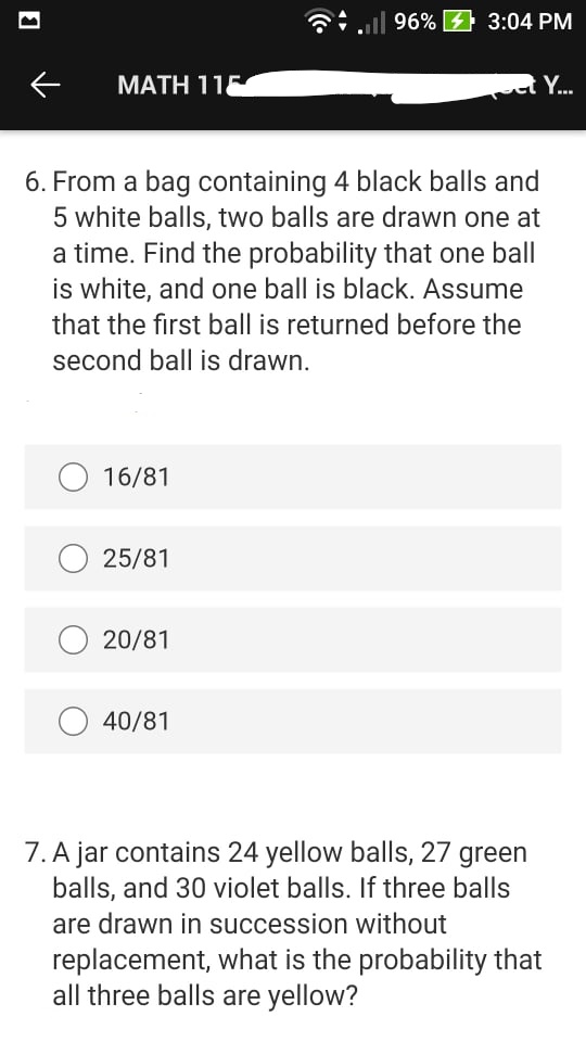 A bag contains 4 white and 2 black balls and another bag contains 3 white  and 5 black balls. If one ball is drawn from each bag, then the probability  that one