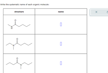 Write the systematic name of each organic molecule:
structure
ifr
name
0
0
X