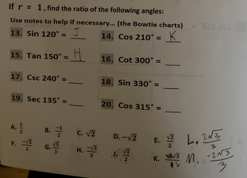 Answered: 15. Tan 150°: * = H 17. Csc 240° = 16.… | bartleby