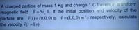 A charged particle of mass 1 Kg and charge 1 C travels in a uniform
magnetic field B=5â, T. If the initial position and velocity of the
particle are ř(t)= (0,0,0) m i = (1,0,0) m/ s respectively, calculate
the velocity v(t =1s) .
%3D
