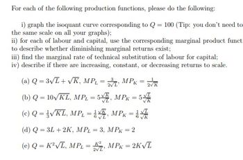 Answered: For Each Of The Following Production… | Bartleby