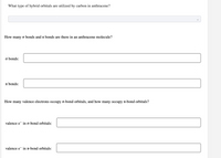 What type of hybrid orbitals are utilized by carbon in anthracene?
How many o bonds and t bonds are there in an anthracene molecule?
o bonds:
T bonds:
How many valence electrons occupy o-bond orbitals, and how many occupy T-bond orbitals?
valence e in o-bond orbitals:
valence e in n-bond orbitals:
