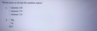 Which atom or ion has the smallest radius?
a.
element 120
Oelement 119
Oelement 116
b. OBa
OSi
F
