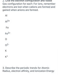 Answered: 2. Give the electron cohfiguration and… | bartleby