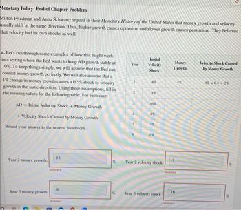 Answered: Monetary Policy: End Of Chapter Problem… | Bartleby