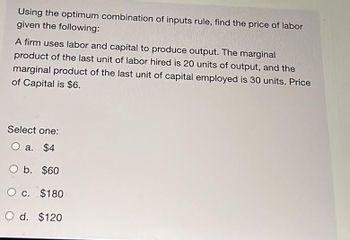 Answered: Using The Optimum Combination Of Inputs… | Bartleby