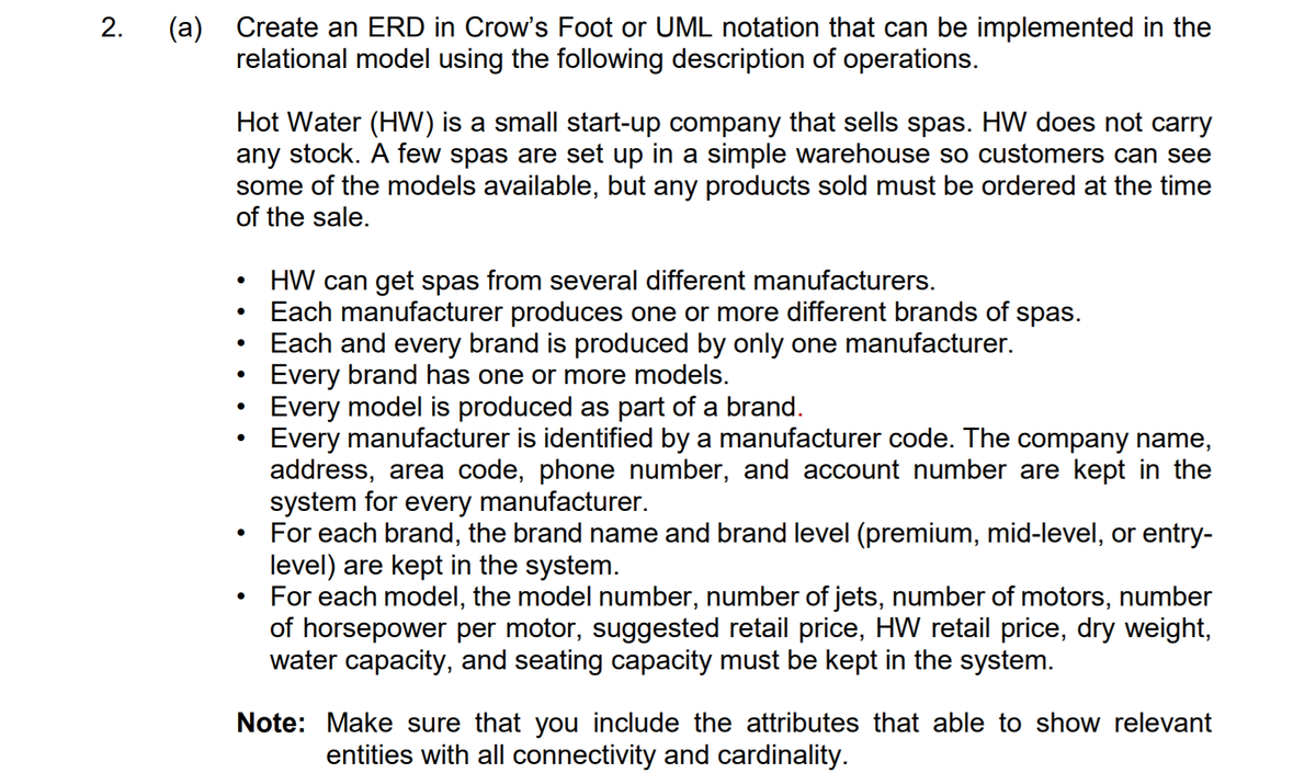 Solved Create a Crow's Foot ERD for each of the following