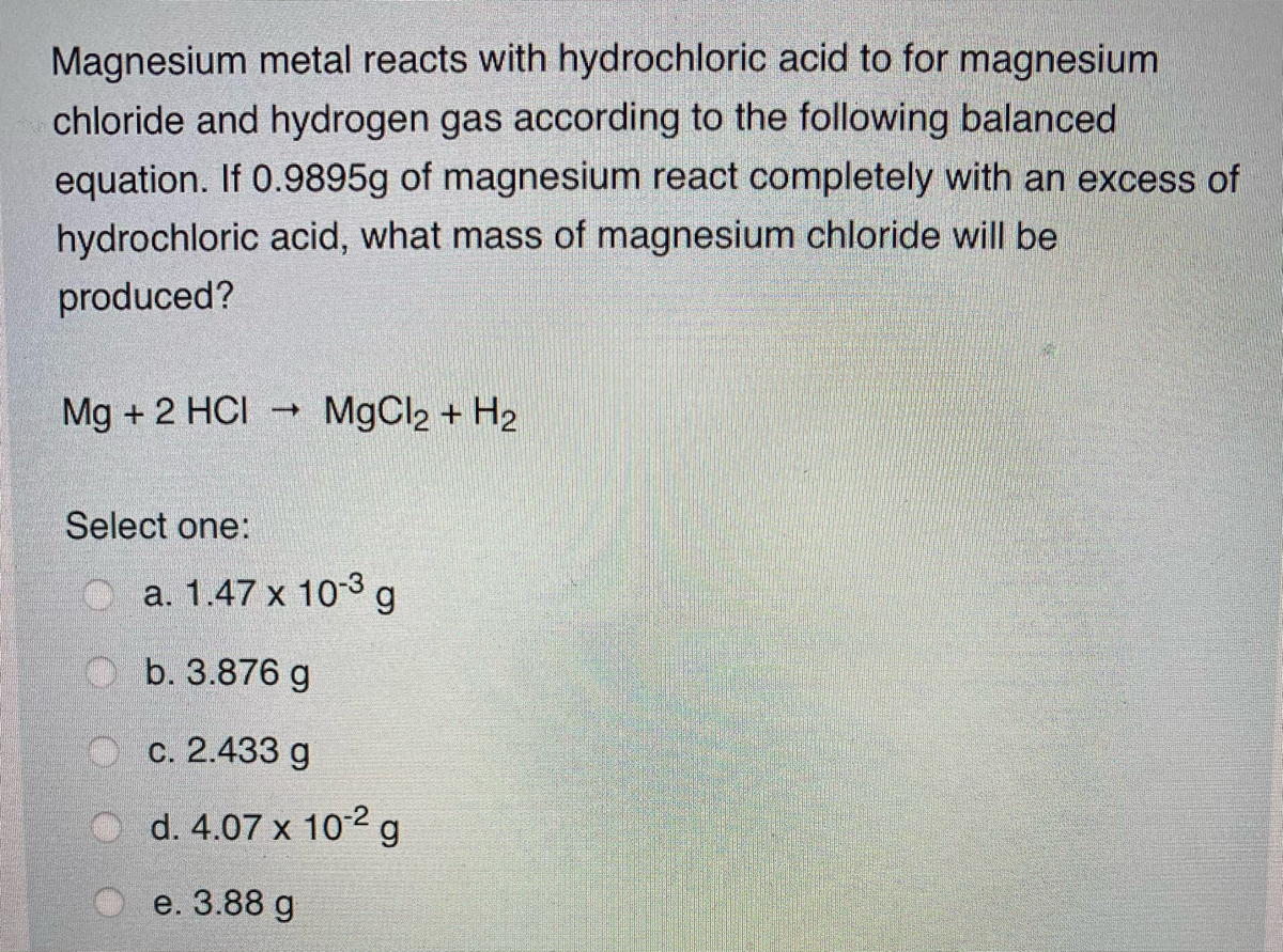 when hydrochloric acid reacts with magnesium metal