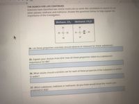 11 3. .4. 3
THE SEARCH FOR LIFE CONTINUES
Scientists have identified two similar molecules as water-like candidates to search for on
other planets: methane and methanol. Answer the questions below, to help explain the
importance of the investigation.
Methane, CH,
Methanol, CH,0
H.
H.
H-C-H
H-C-
H.
24. List three properties scientists should observe or measure for these substances.
25. Explain your choices from #24: how do these properties relate to a substance's
importance for life?
26. What results should scientists see for each of these properties if the substance is similar
to water?
27. Which substance, methane or methanol, do you think would show the results you
predicted in #26?
