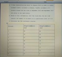 Paragraf
Stiller
a.
A new construction was built in January 2019 in order to reduce
CIOwded traffic accidents in Ankara. Traffic accidents of 8
streets around the new road in September 2018 and September 2019
are given in the table below.
b. Based on this information, test the claim that the new road
reduces the number of accidents at a significance level of 0.01.
c. Calculate the 958 confidence interval.
September
September
Street
2018
2019
1.
65
60
2.
23
22
67
69
4
89
28
80
74
9.
16
12
22
8.
10
20
3.
6.
