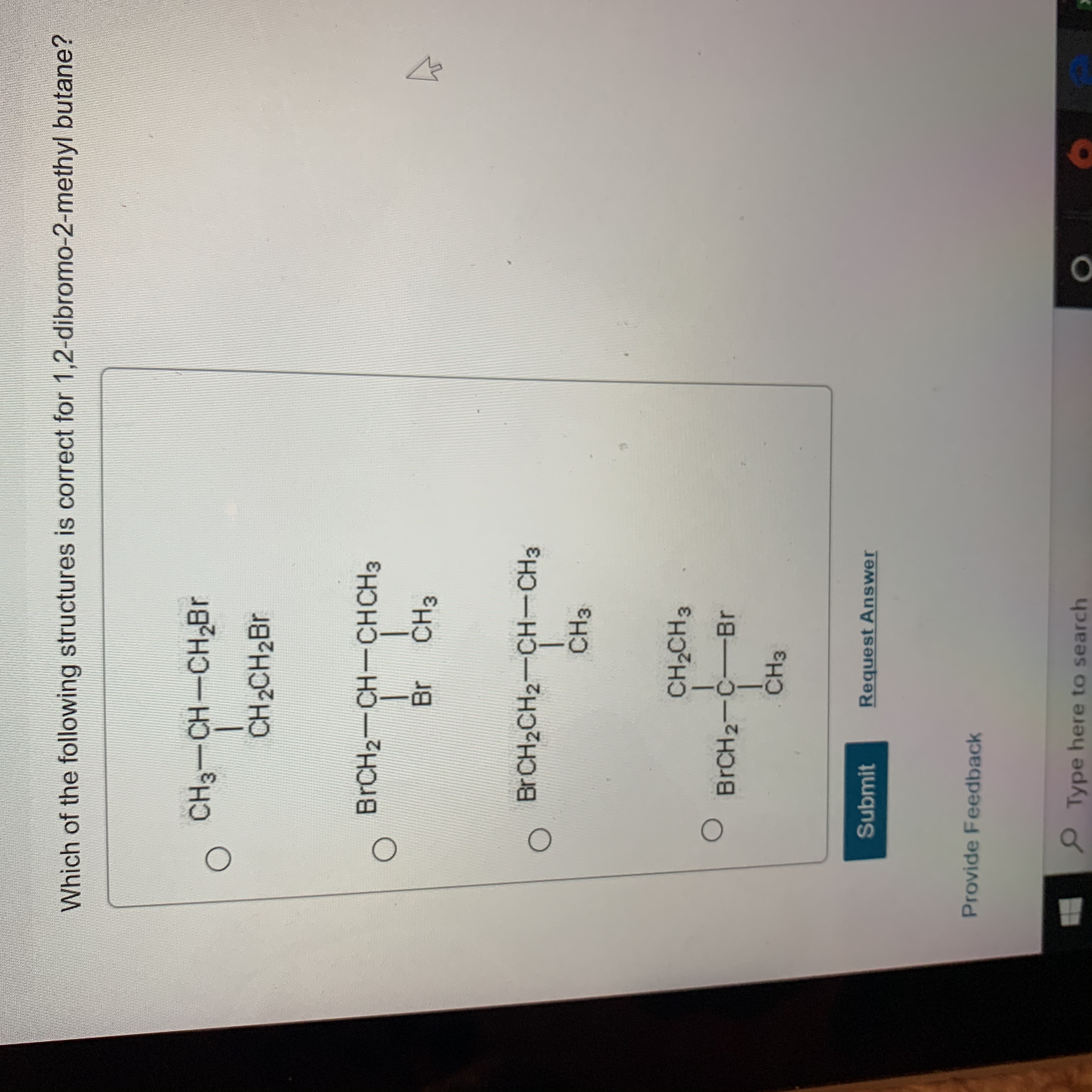 wing structures is correct for 1,2-dibromo-2-methyl butane?
