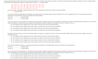 **Jobs and Productivity: How Do Banks Rate?**

One way to assess the performance of banks is by examining annual profits per employee. The following data represents the annual profits per employee (in units of 1 thousand dollars per employee) for a selection of representative companies in financial services. Assume \( \sigma = 9.4 \) thousand dollars.

**Data:**
- 54.4, 54.4, 27.1, 38.3, 53.0, 48.1, 48.8, 42.5, 42.5, 33.0, 33.6
- 36.9, 27.0, 47.1, 33.8, 28.1, 28.5, 29.1, 36.5, 36.1, 26.9, 27.8
- 28.8, 29.3, 31.5, 31.7, 31.1, 38.0, 32.0, 31.7, 32.9, 23.1, 54.9
- 43.8, 36.9, 31.9, 25.5, 23.2, 29.8, 22.3, 26.5, 26.7

**Questions:**

(a) **Calculate the Mean (\( \bar{x} \)):**
   - Use a calculator or appropriate computer software to find \( \bar{x} \) for the preceding data. (Round your answer to two decimal places.)
   - **Answer:** \( \bar{x} = \) ___ thousand dollars

(b) **75% Confidence Interval:**
   - Assume the data is representative of the entire sector of successful financial services corporations. Compute a 75% confidence interval for \( \mu \), the average annual profit per employee for all successful banks. (Round your answers to two decimal places.)
   - **Lower Limit:** ___ thousand dollars
   - **Upper Limit:** ___ thousand dollars

(c) **Analysis for Less than $30,000:**
   - Assume you are a bank manager and annual profits per employee are less than 30 thousand dollars. Determine if this is low compared with other institutions by referring to the confidence interval from part (b).
   - Options:
     - Yes, the interval