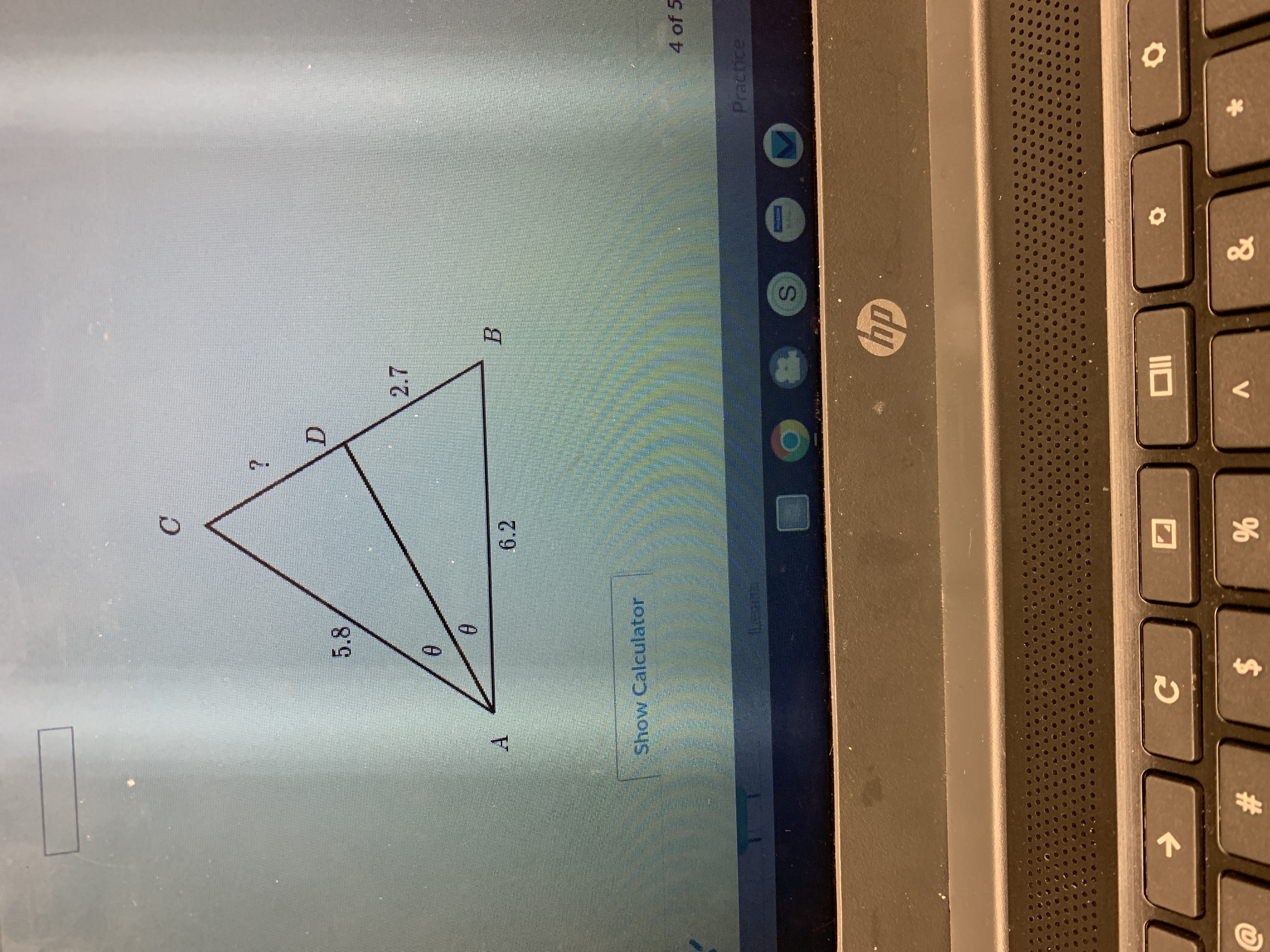 96
%23
C.
5.8
2.7
A.
6.2
Show Calculator
4 of 5
Practice
du
%24
V
