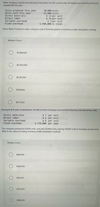 What Is The Value Of Ending Inventory Under Absorption Costing