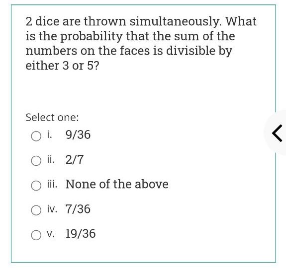 MCQ] Two dice are rolled simultaneously. What is the probability