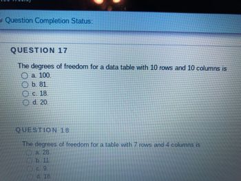 Answered QUESTION 17 The degrees of freedom for bartleby