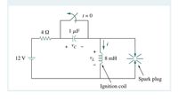 t = 0
1 μF
HE
Vc -
4 2
+
12 V
VL
8 mH
Spark plug
Ignition coil
ell
