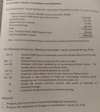 Answered: Shareholders' Equity: Transactions And… | Bartleby