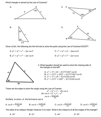 Answered: Which triangle is solved by the Law of… | bartleby