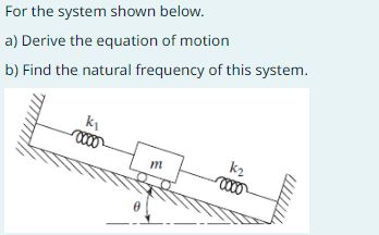 For the system shown below.
a) Derive the equation of motion
b) Find the natural frequency of this system.
k₁
0000
m
k₂
accor