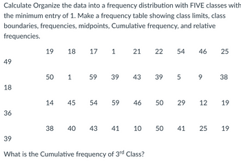 Answered: Calculate Organize The Data Into A… | Bartleby