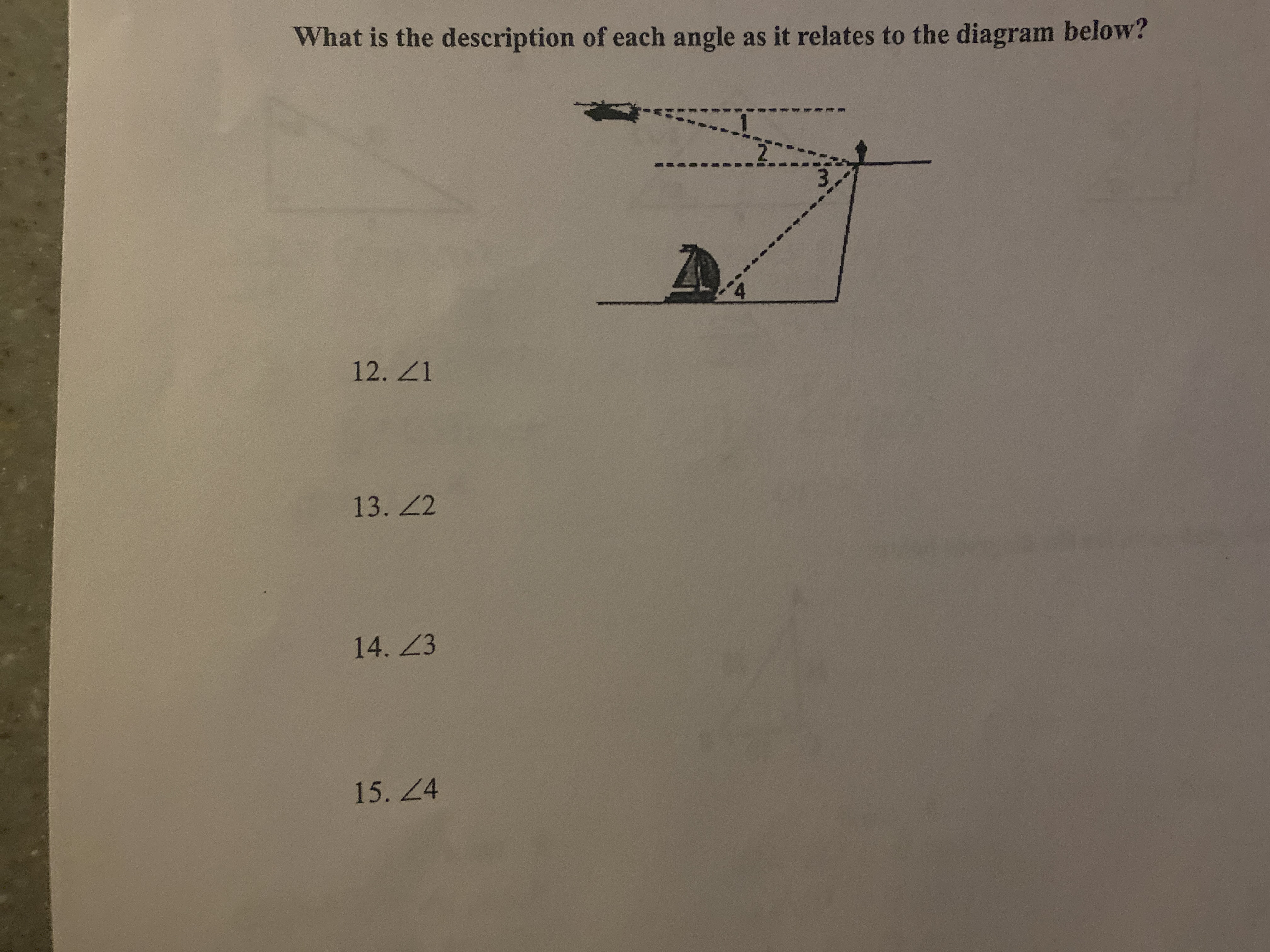 What is the description of each angle as it relates to the diagram below?
12. Z1
13. 2
14. Z3
15. 24
