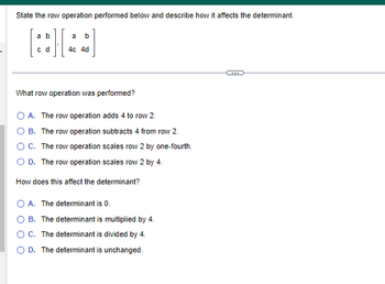 Answered State the row operation performed below bartleby