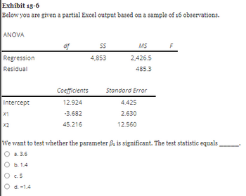 Answered: Exhibit 15-6 Below you are given a… | bartleby