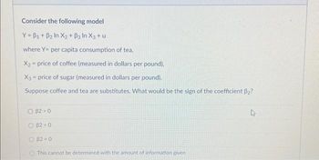 Answered: Consider The Following Model Y=B1 + B2… | Bartleby