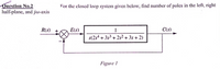 Question No.2
half-plane, and jw-axis
For the closed loop system given below, find number of poles in the left, right
R(s)
E(s)
C(s)
s(2s+ + 3s³ + 2s²+ 3s + 2)
Figure 1
